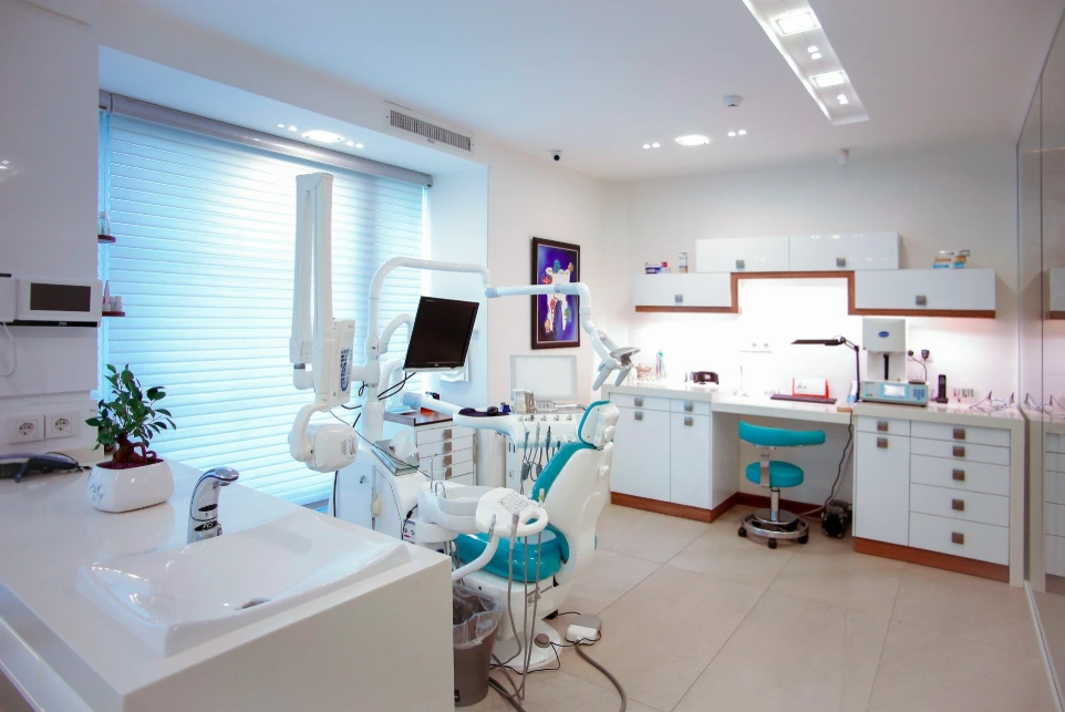 modern dental office with chair and equipment